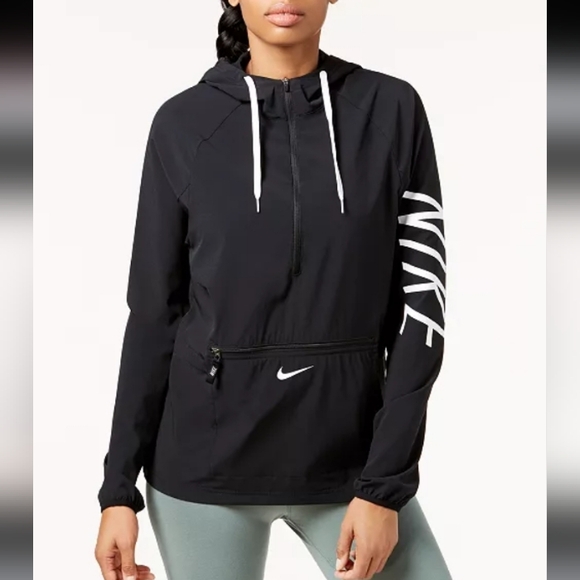 NWOT Nike Flex Half Zip Black Packable Hopded Training Jacket In Blk/White Sz. M - Picture 1 of 8